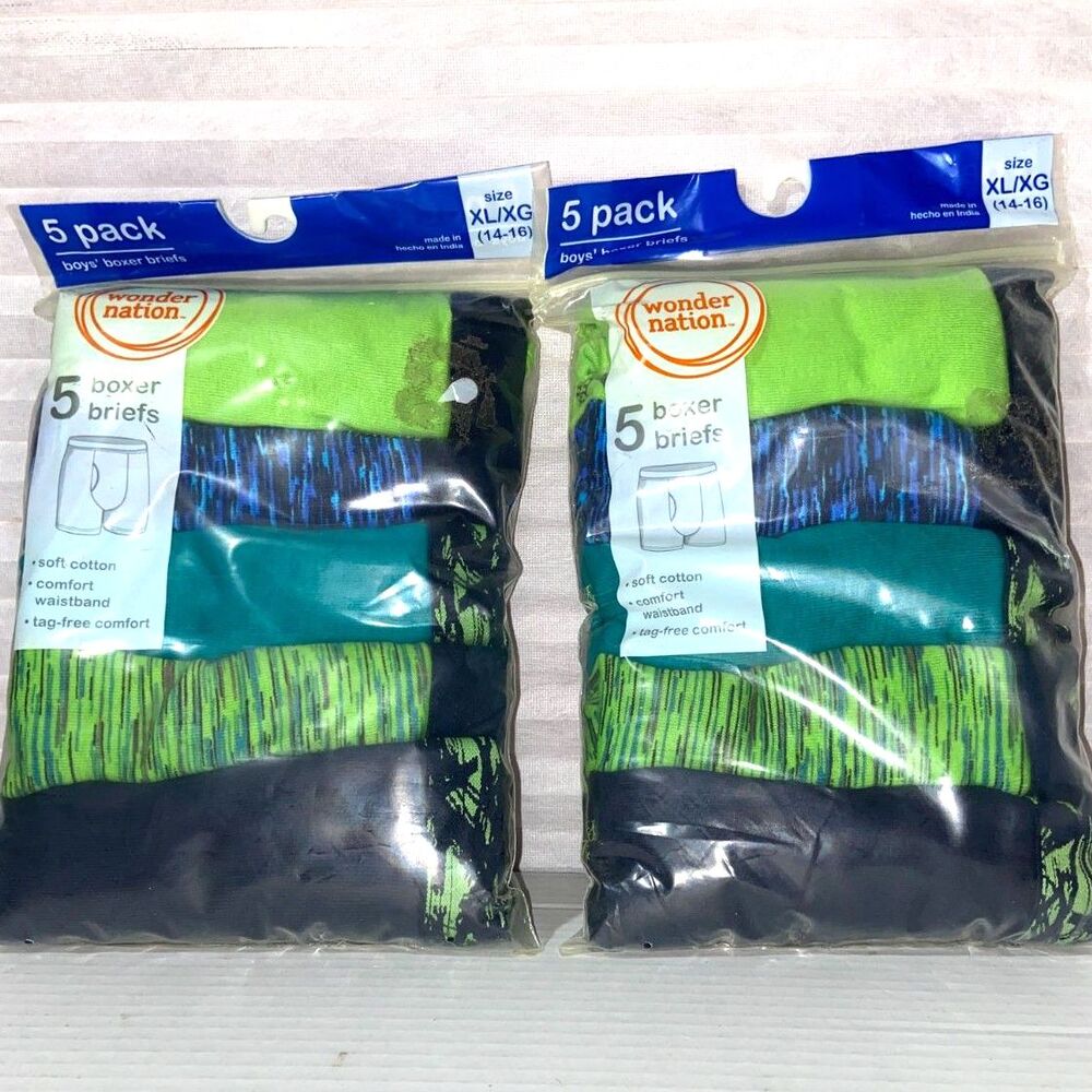 2 Wonder Nation Boys Cotton Boxer Brief Underwear 5-Pack Size XL 14-16